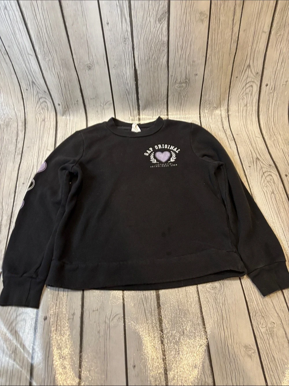 GAP Black Sweatshirt with Lavender Heart Graphic girls size 10